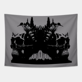 two skulls nightmarish landscape Tapestry