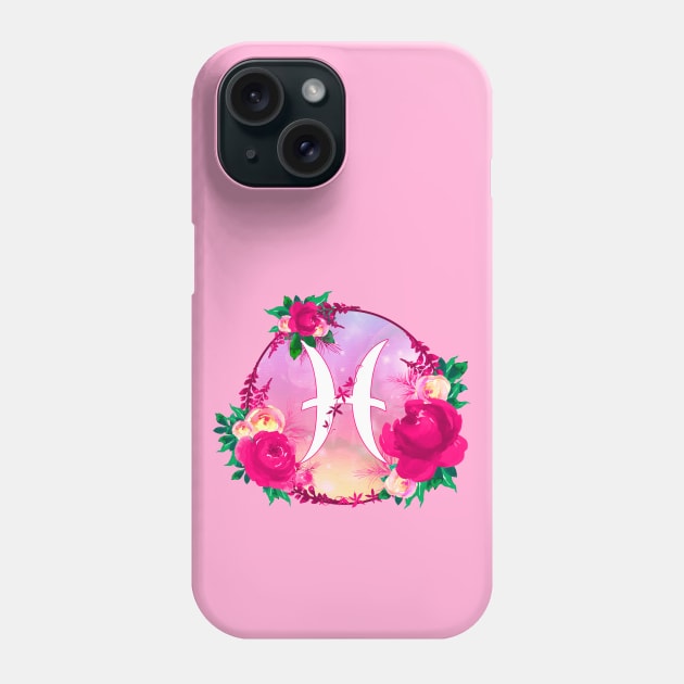 Pisces Zodiac Horoscope Pink Floral Monogram Phone Case by bumblefuzzies