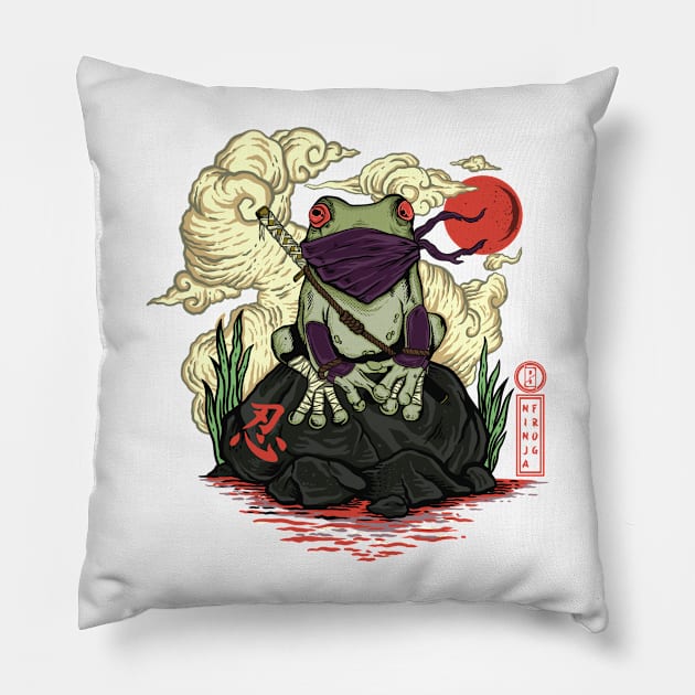 Ninja Frog Pillow by pilipsjanuariusDesign