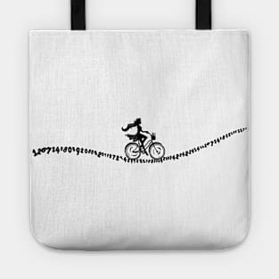 The nerdy girl cycling on the road of numbers Tote