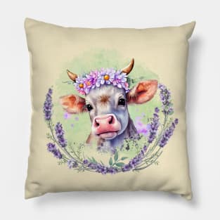 Happy Lavender Cow Pillow