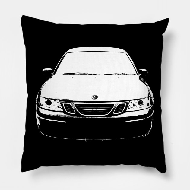 Saab 9-3 OG 1st generation classic car monoblock white Pillow by soitwouldseem