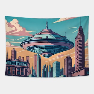 UFO in a city Tapestry