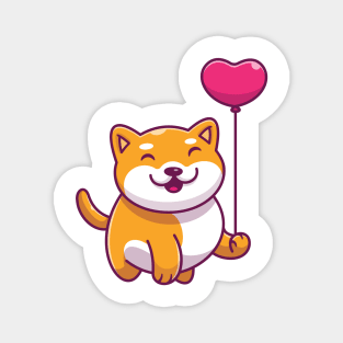 Cute shiba inu holding love ballon cartoon Magnet