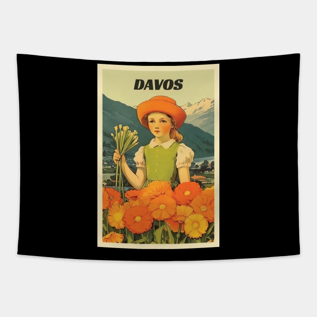 Davos, Switzerland, Travel Poster Tapestry by BokeeLee