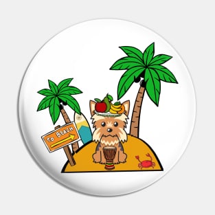 Funny yorkshire terrier is on a deserted island Pin