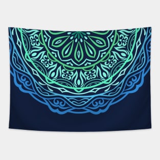 Blue Water Mandala Circular Pattern Element Tapestry