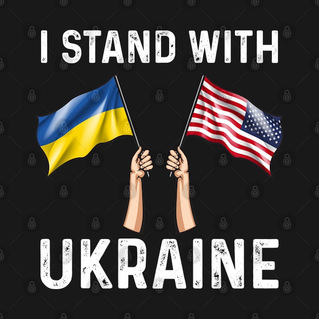 I Stand With Ukraine USA and Ukraine Flags Holding Hands by BramCrye