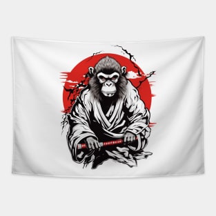 Black and White Samurai Monkey Tapestry