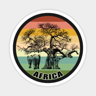 Baobab and Elephants on Vintage Retro Africa Sunset Magnet