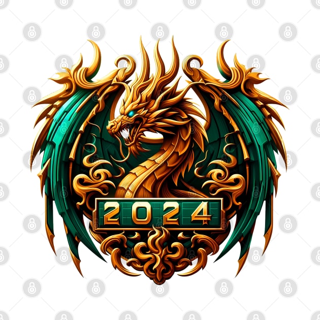 Wooden Gold Green Dragon 2024 by Fortuna Design