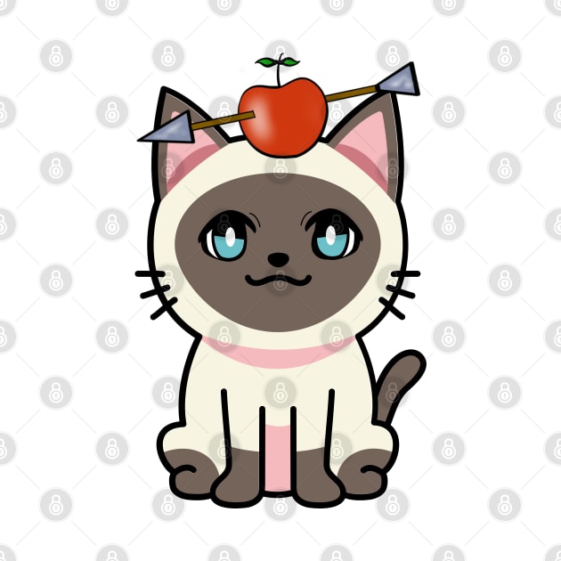 Cute siamese cat has an apple and arrow on head by Pet Station