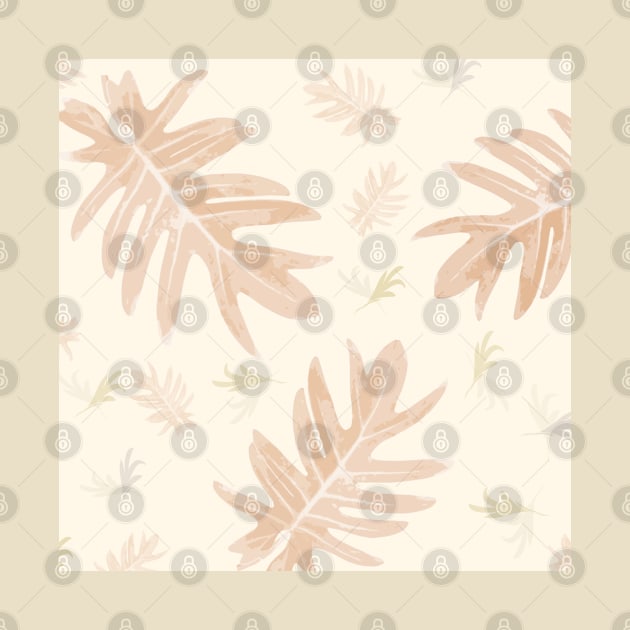 Autumn fall tan brown on cream tropical palm leaves by PrintedDreams