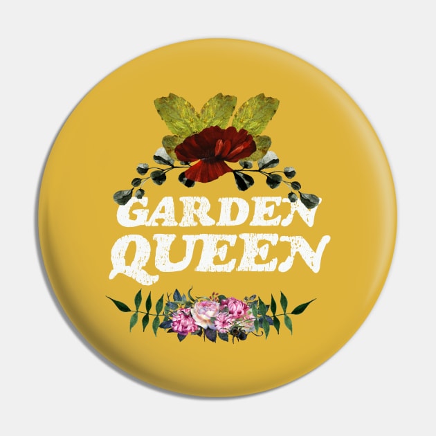 Garden Queen Gardening Woman Flowers Collage Pin by Foxxy Merch