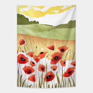 Abstract Watercolor Summer Field Poppies Tapestry