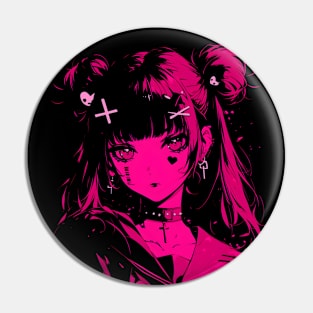 Anime Goth Girl Japanese Pink Pin