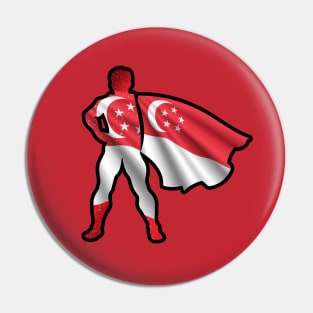 Singapore Hero Wearing Cape of Singaporean Flag and Peace in Singapore Pin