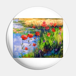 Poppies by the pond Pin