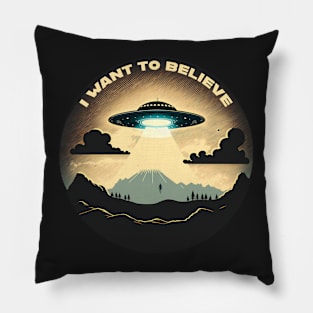 I Want to Believe UFO Spaceship in the Sky with Abduction Pillow