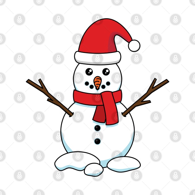 Snowman with Red Bonnet and Scarf by BirdAtWork