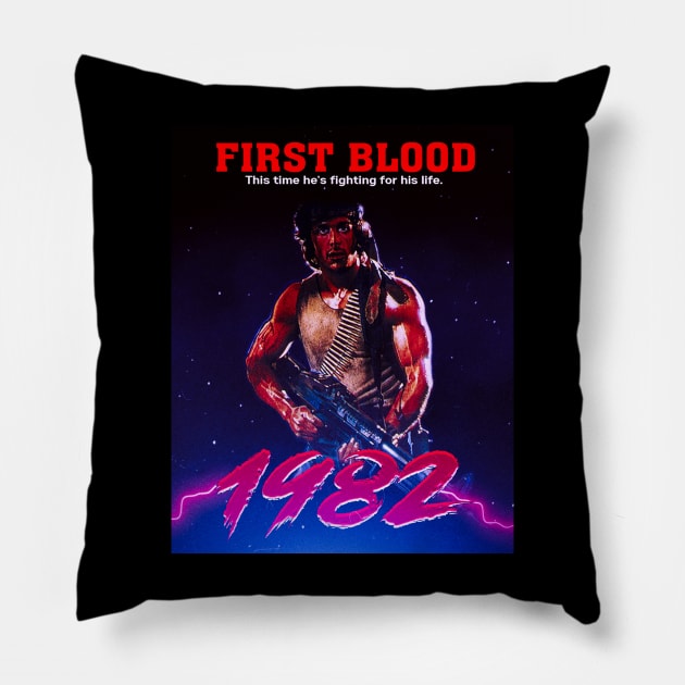 First Blood 1982 Pillow by VHS Neon Dreams