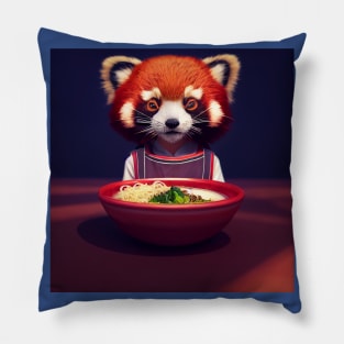 Kawaii Red Panda Eating Ramen Pillow