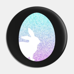 Easter Bunny Silhouette in Pastel Blue Purple Ombre Faux Glitter Easter Egg Pin