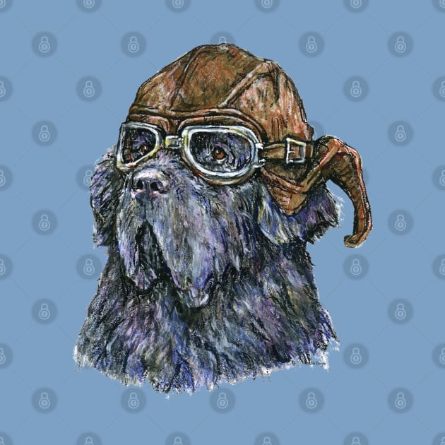 Aviator Newf in Leather Flying Helmet and Goggles by Prairie Dog Print