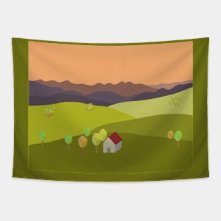 Mountains and green hills at dusk Tapestry