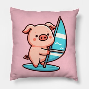 Cute pig Windsurfing Pillow