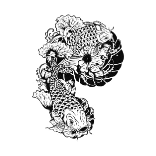 Graceful Koi Fish and Lotus Flower Tattoo Style Artwork T-Shirt