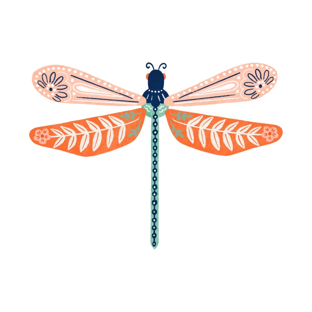 Folk Art Dragonfly - Blush & Mint by tangerinetane