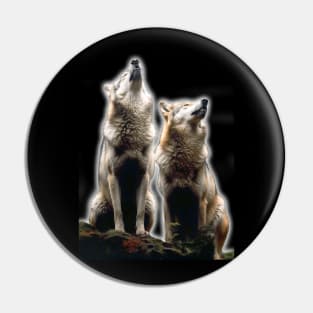 Two wolves howling Pin