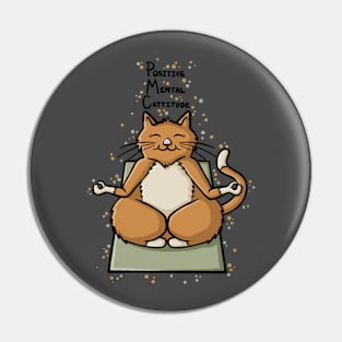 Positive Mental Cattitude Funny Yoga Cat Digital Illustration Pin