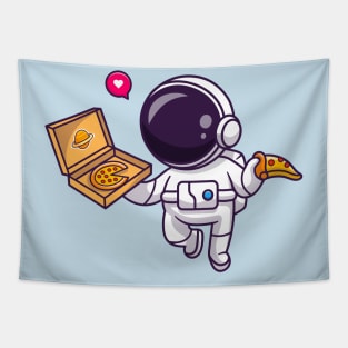 Cute Astronaut Eating Pizza Cartoon Tapestry