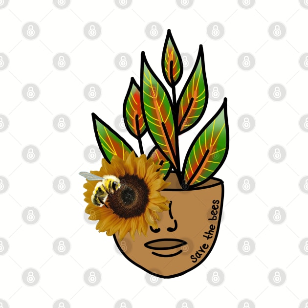 Save the Bees - Tropical House Plant with Sunflowers and Bees by Tenpmcreations