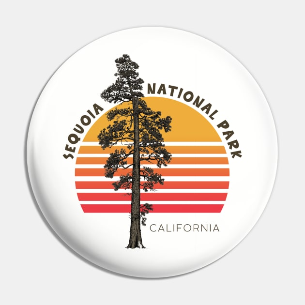 Sequoia National Park Retro Tree Minimalist Graphic Pin by dmitriytewzir