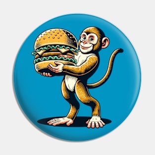 Monkey carrying burger Pin