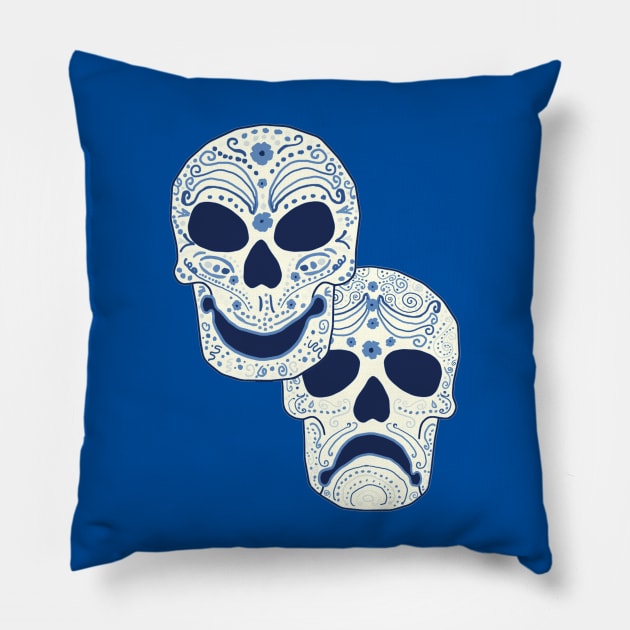 Cyan Comedy-Tragedy Muertos Pillow by Jan4insight TeeStore