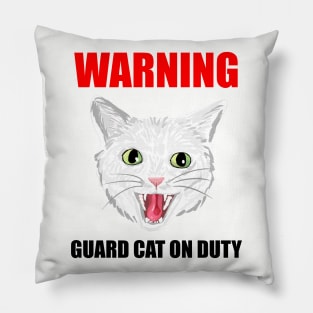 Beware Guard Cat (white) Pillow