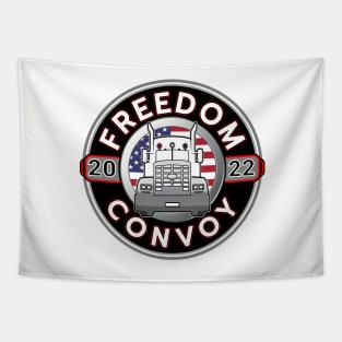 FREEDOM CONVOY 2022 - USA TRUCKERS FOR FREEDOM - GRAY ROUND WHITE LETTERS RED Tapestry