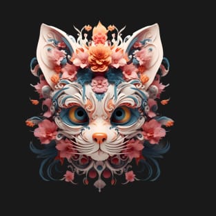 Cat 3d skull blooming flower T-Shirt