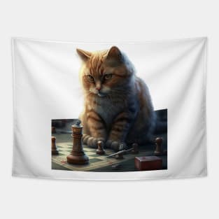 Cat playing chess Tapestry