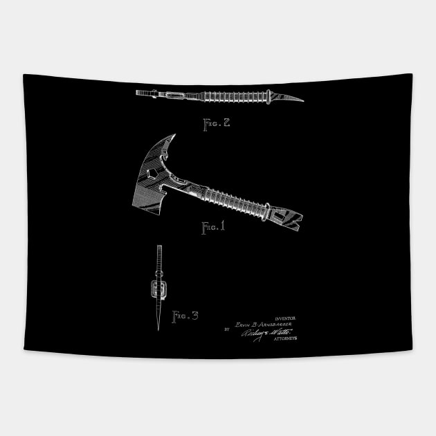 combination fireman’s ax and wrecking tool Vintage Patent Hand Drawing Tapestry by TheYoungDesigns