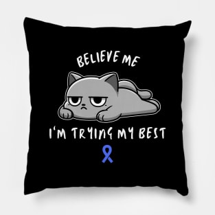 CFS Warrior Cat With Awareness Ribbon Pillow