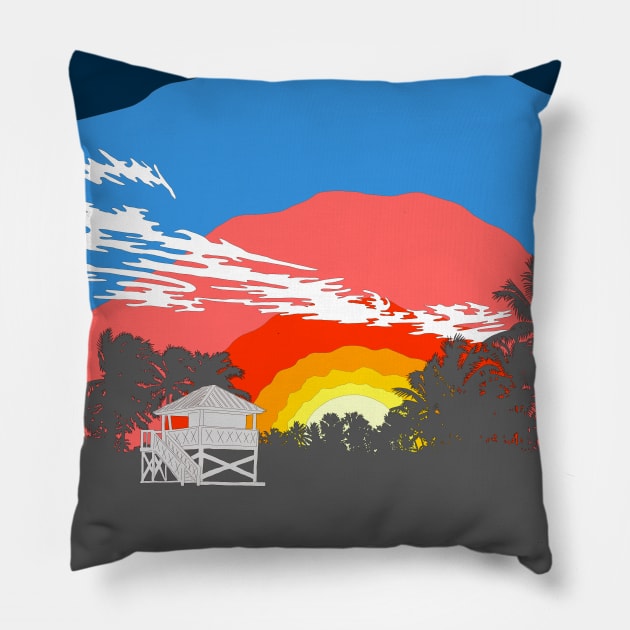 Florida Key Biscayne Beach Pillow by lamaisondulapino