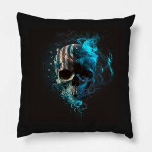 American Flag and Skull Art Pillow