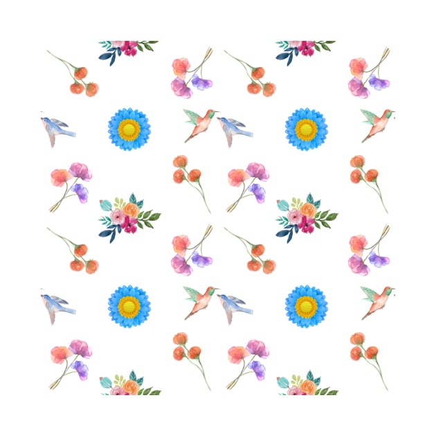 Hummingbirds and garden flowers seamless pattern by Stephen