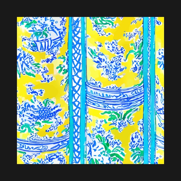 Turquoise and yellow chinoiserie by SophieClimaArt