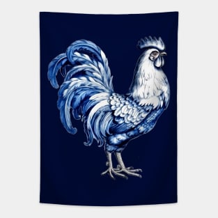 Delft Blue Fancy Rooster Chicken Tapestry